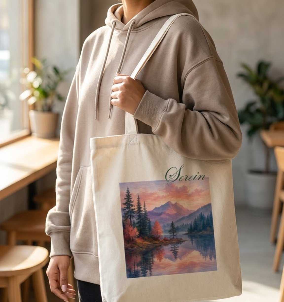 Serein Mountains Tote Bag Zipper