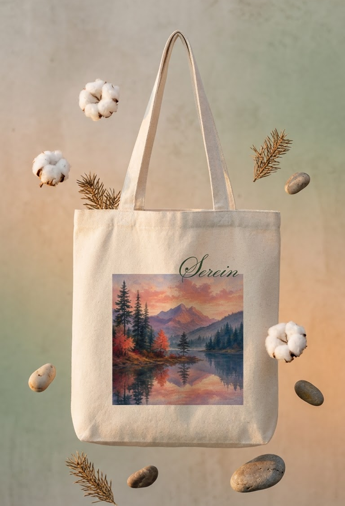 Serein Mountains Tote Bag Zipper