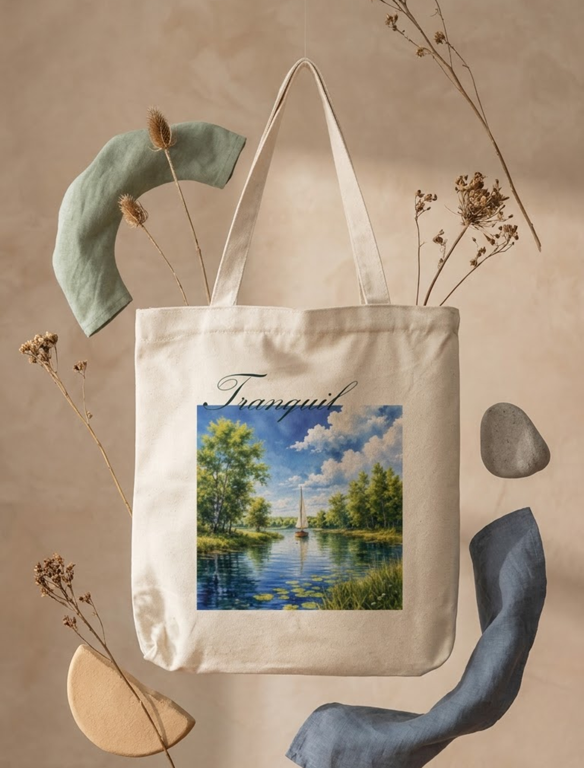 Tranquil Scenic Tote Bag Zipper