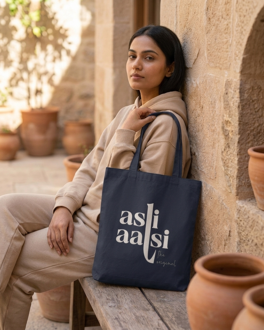 Asli Aalsi Navy Blue Tote Bag Zipper