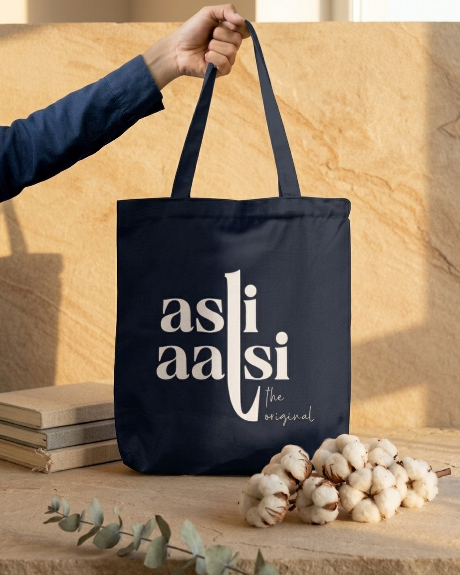 Asli Aalsi Navy Blue Tote Bag Zipper