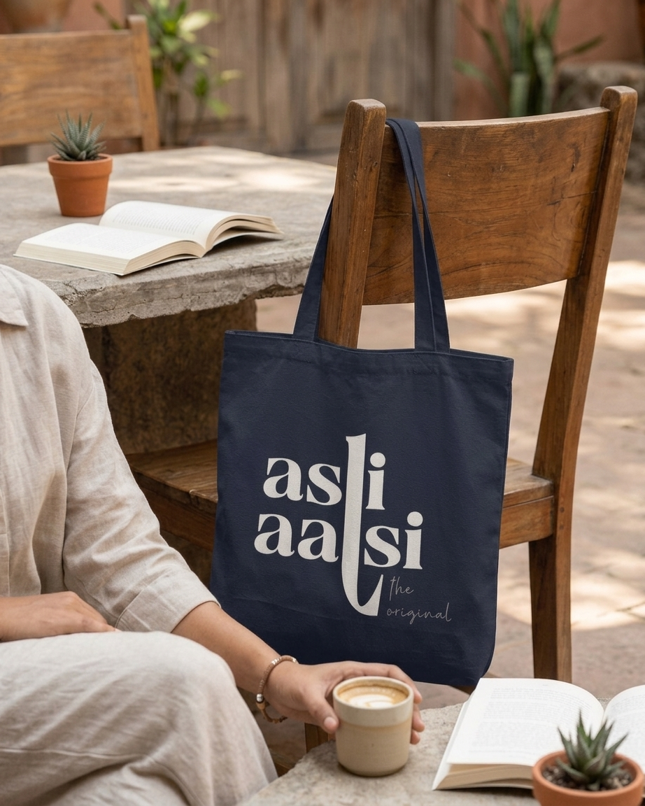 Asli Aalsi Navy Blue Tote Bag Zipper