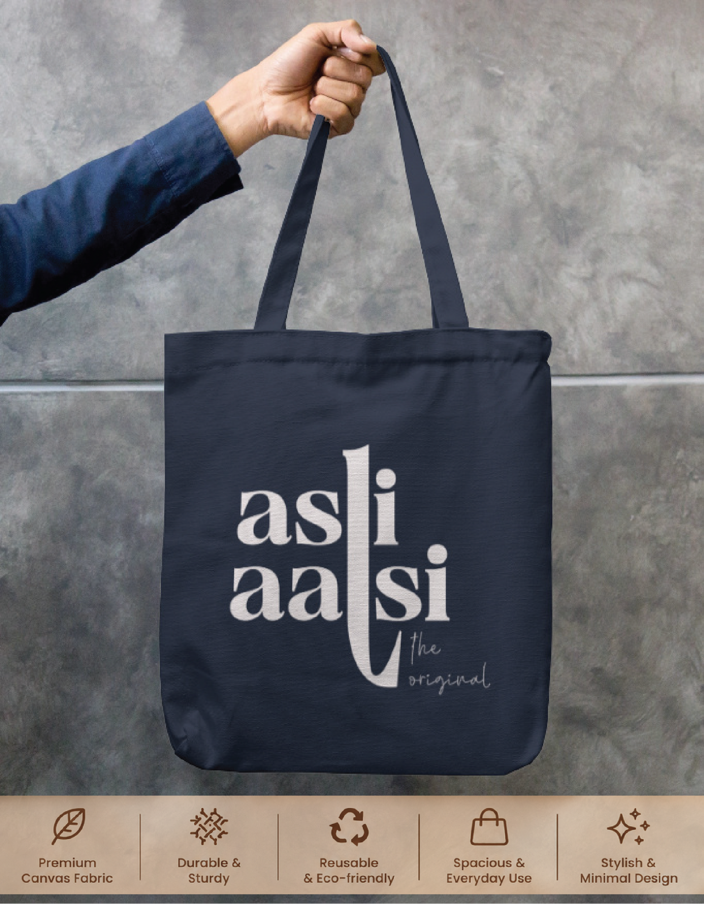 Asli Aalsi Navy Blue Tote Bag Zipper