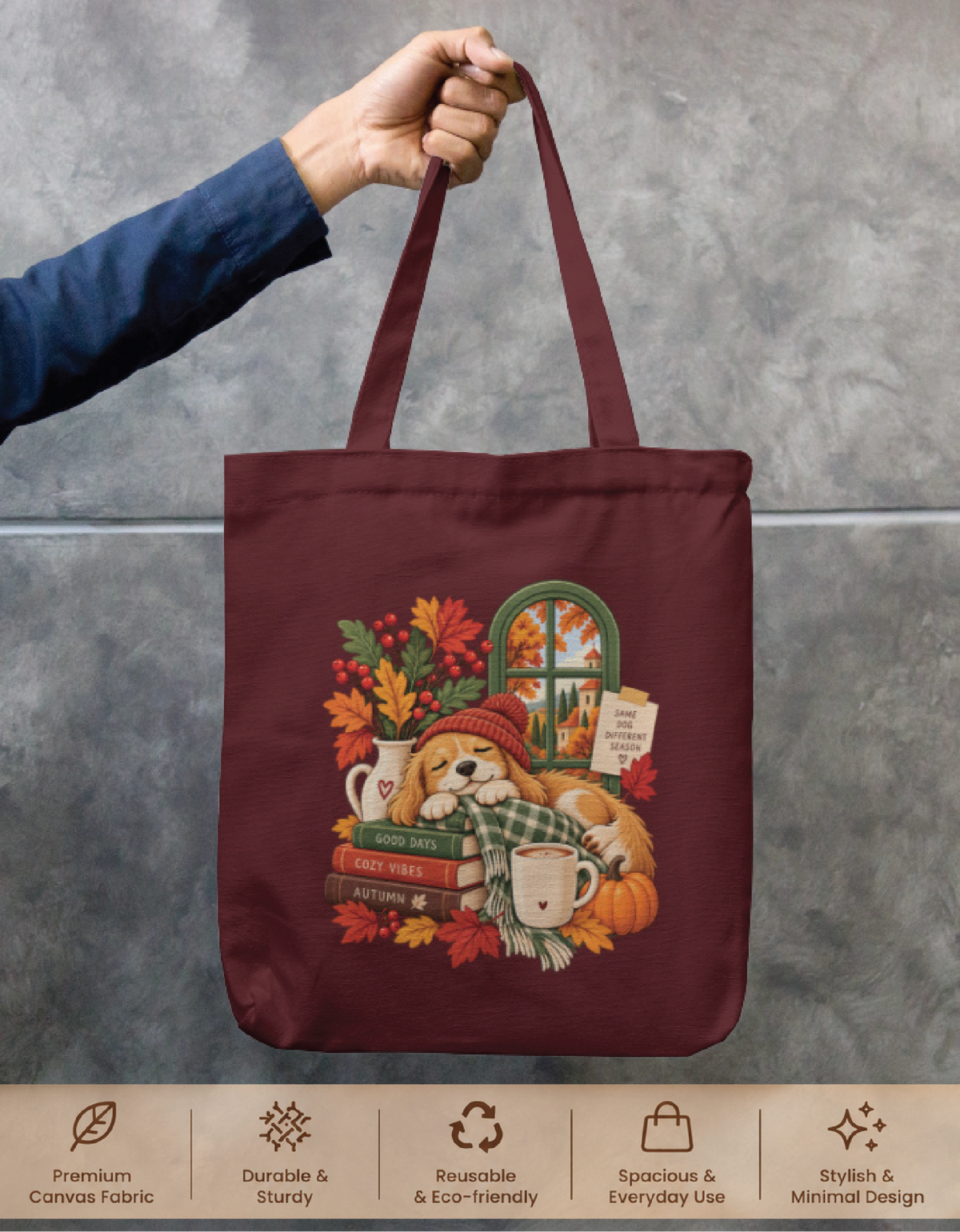 Cozy Vibes Autumn Tote Bag Zipper