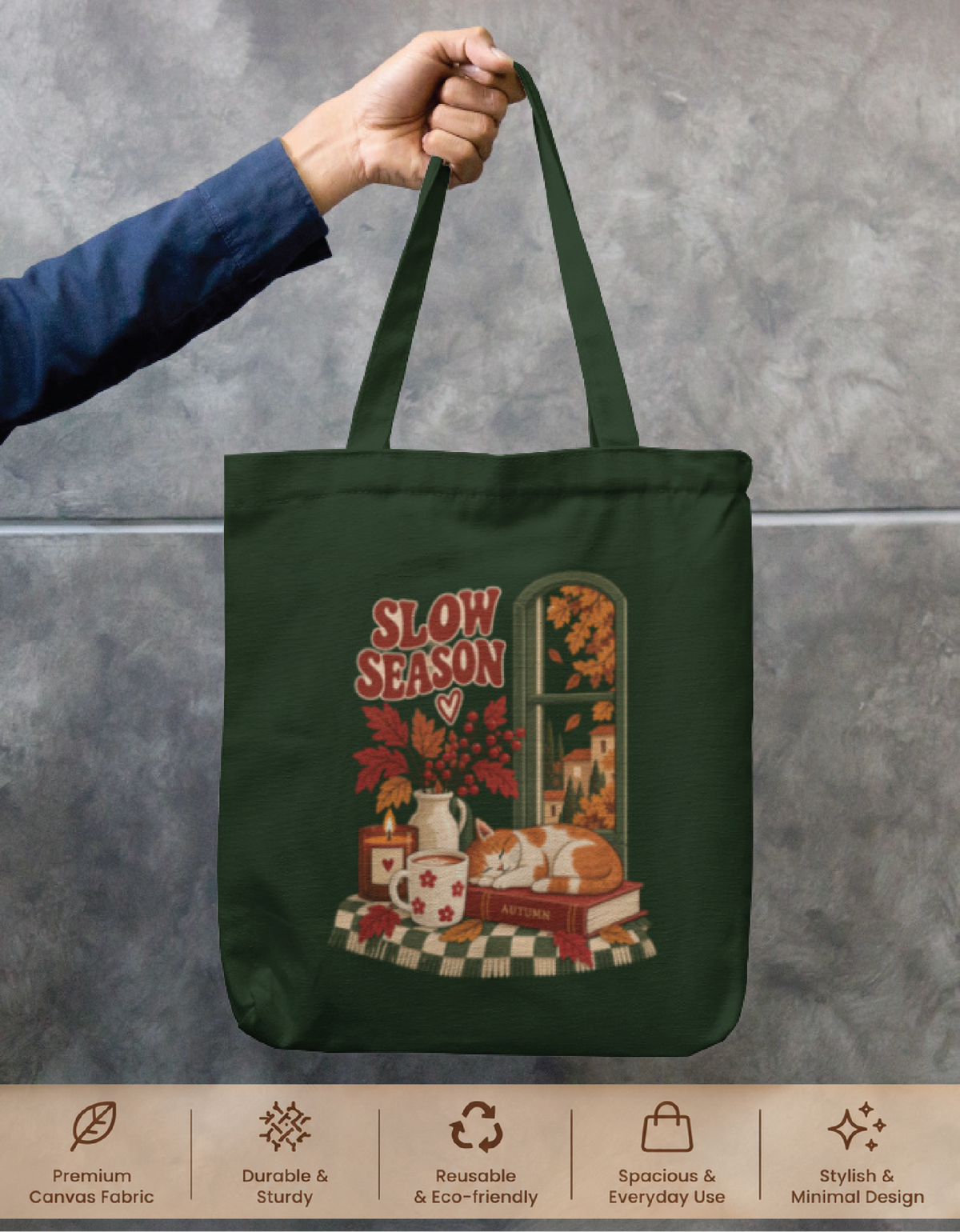 Slow Season Tote Bag Zipper