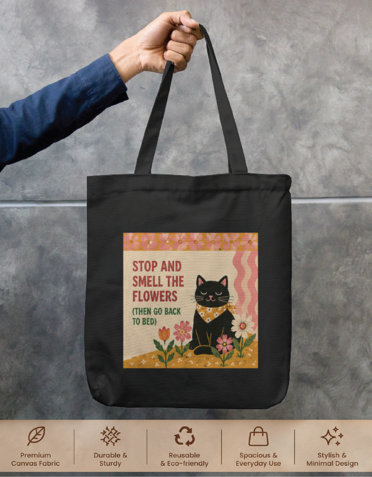 Black Cat Tote Bag Zipper