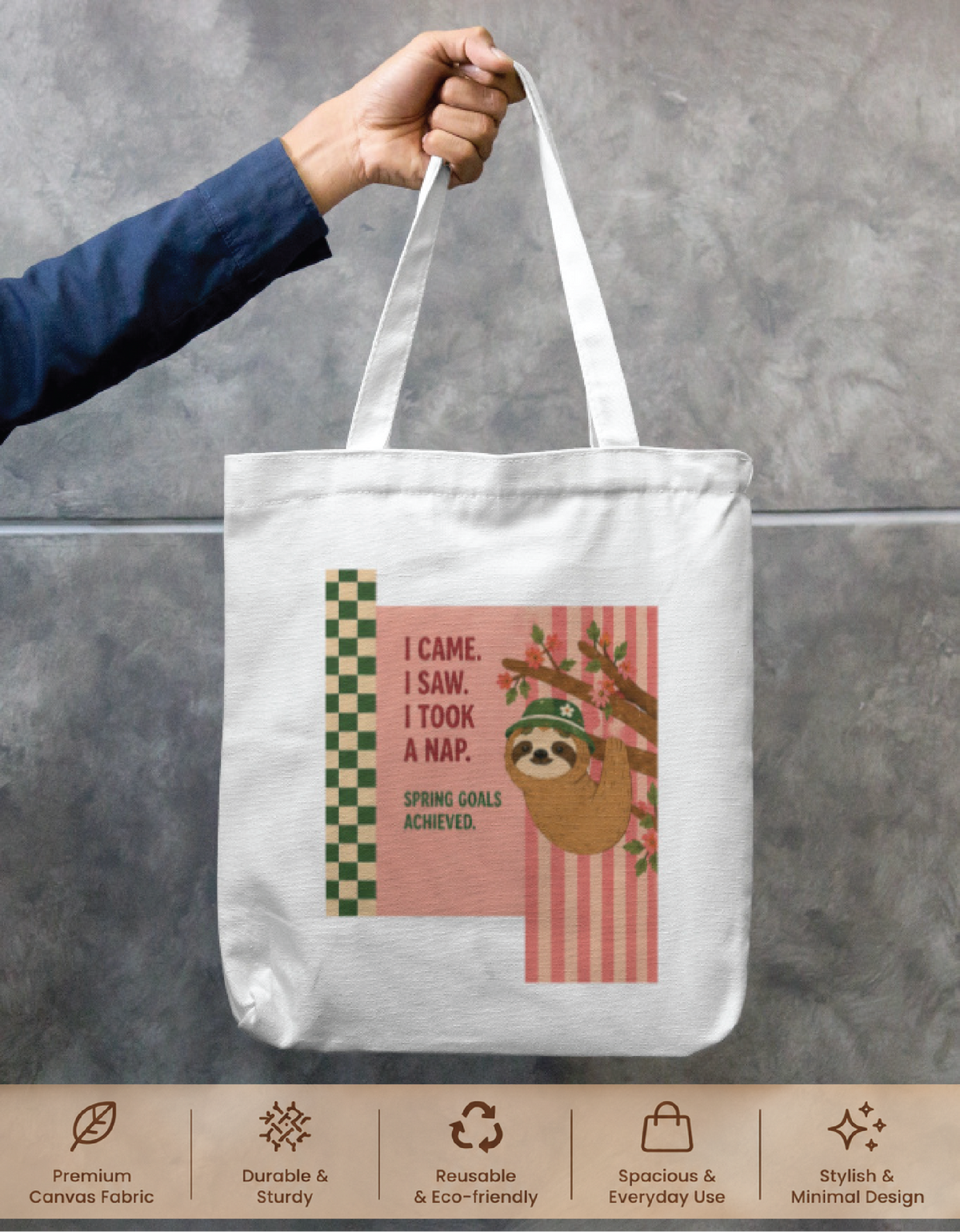 Cute Sloth Tote Bag Zipper