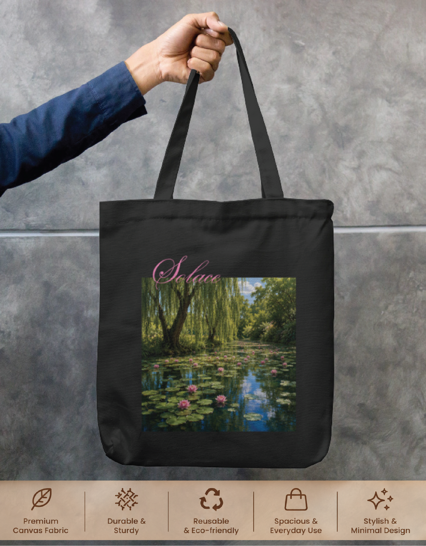 Solace Lotus Tote Bag Zipper