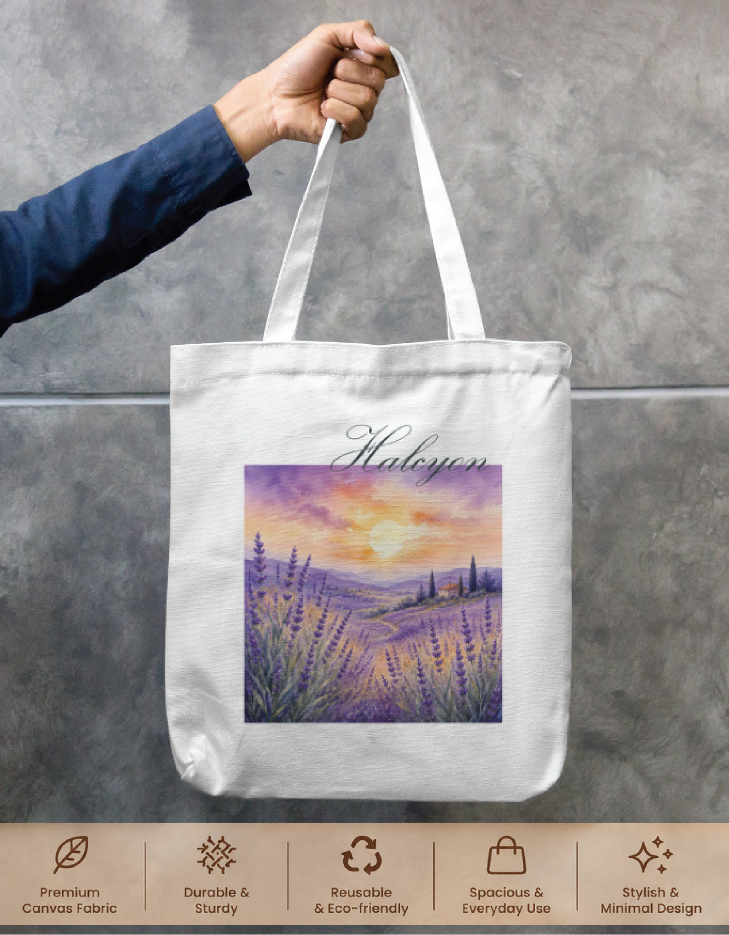 Halcyon Lavender Field Tote Bag Zipper