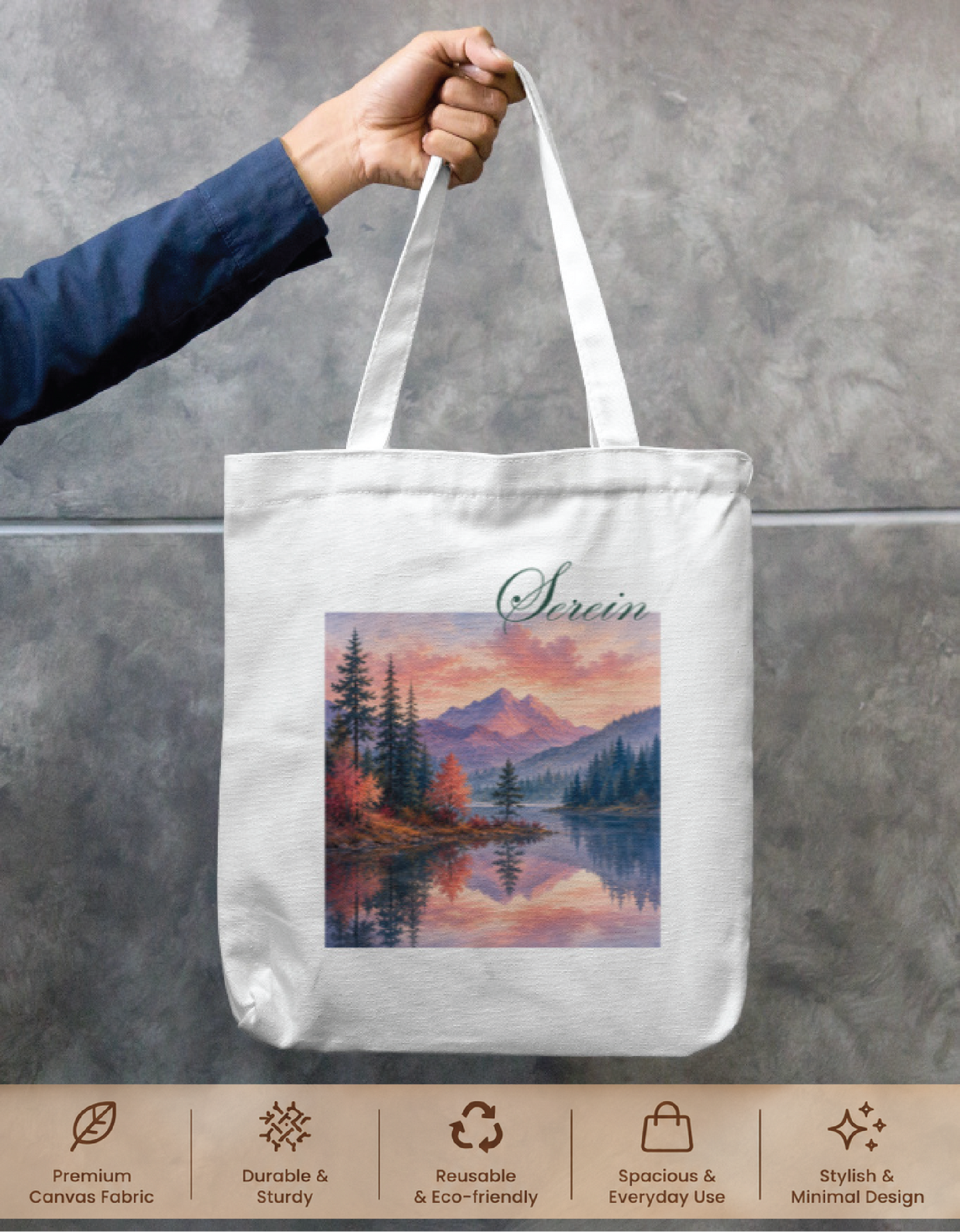 Serein Mountains Tote Bag Zipper